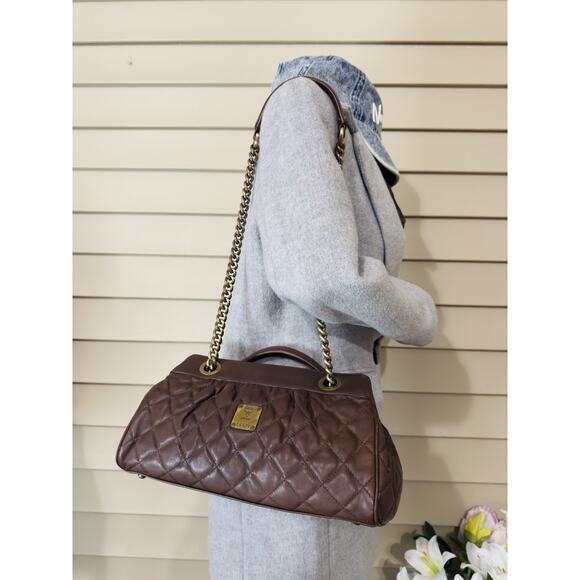 MCM Quilted Leather Chain Tote Bag - Brown - Picture 12 of 15